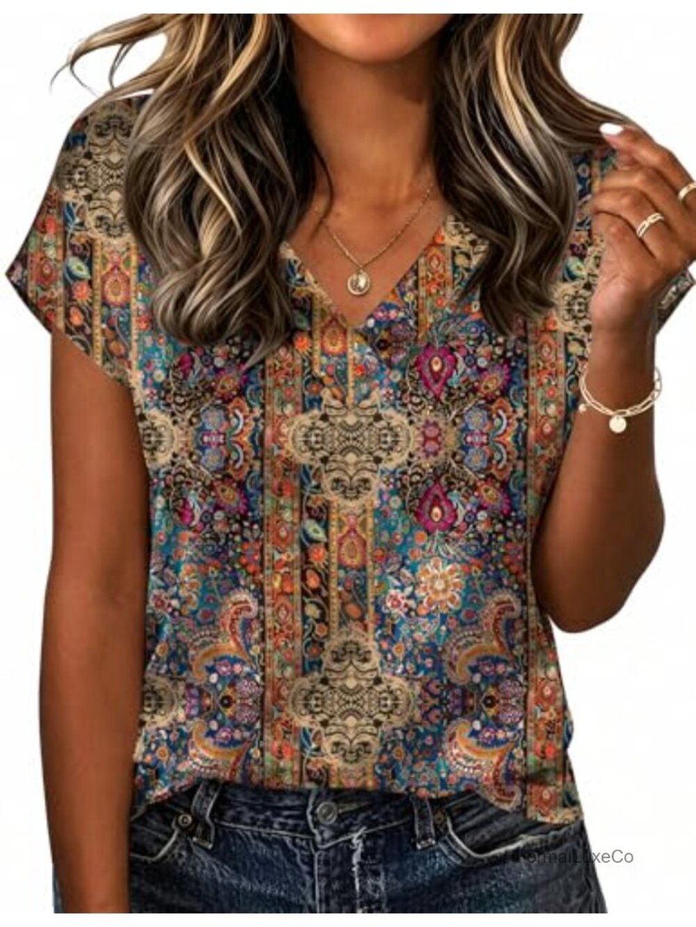 Satin V Neck Short Sleeve Blouse Loose Fit Business Casual Top